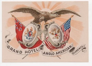 1915 etiqueta de equipaje Grand Hotel Anglo American Florence con bandera americana águila - Imagen 1 de 1