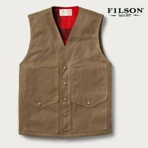 Filson Mackinaw Wool Lined Tin Cruiser Vest Dark Tan Men's MADE IN USA Size XS  - Picture 1 of 3