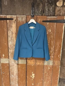 Pendleton Suit Blazer Jacket Virgin Wool Turquoise Women's Size 8 Made In U.S.A - Picture 1 of 19