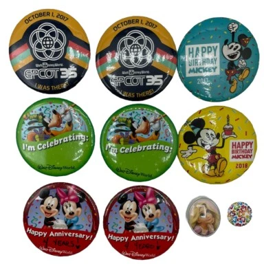 Lote de Prendedores Botones Walt Disney World Feliz Cumpleaños Epcot Aniversario Celebración 10 Foto 1 de 4