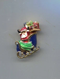 CHRISTOPHER RADKO CHRISTMAS SANTA SLEIGH PIN - Picture 1 of 1