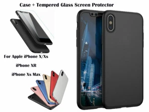 For iPhone X/Xs XR Xs Max 360° Full Body Hybrid Protective Case + Tempered Glass - Picture 1 of 6