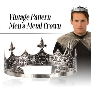 Retro Carved Men's Metal Round Crown Silver King Ornament Royal Cosplay Props