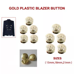 MILITARY BUTTONS GOLD PLASTIC CRESTED BLAZER BUTTONS 15mm 18mm 21mm SHANK CX23 - Picture 1 of 20