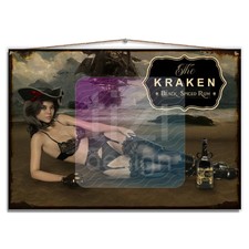 Metal Tin Plaque Aluminium Sexy Black The Kraken Spiced Rum Man Cave Bar Pin-up