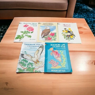 Dover Coloring Books 1973-1998 Sea Life Birds of Prey State Birds Flowers Unused Foto 1 de 4