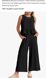 ANRABESS Mujeres Verano 2 Piezas Trajes Sin Mangas Camiseta Corta Pantalones Pierna Ancha... - Imagen 1 de 8
