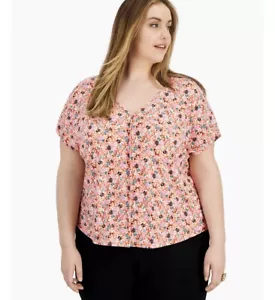 Bar III Women's Short Sleeve Printed V-Neck Top Valencia Combo Plus Size 2X - Picture 1 of 3