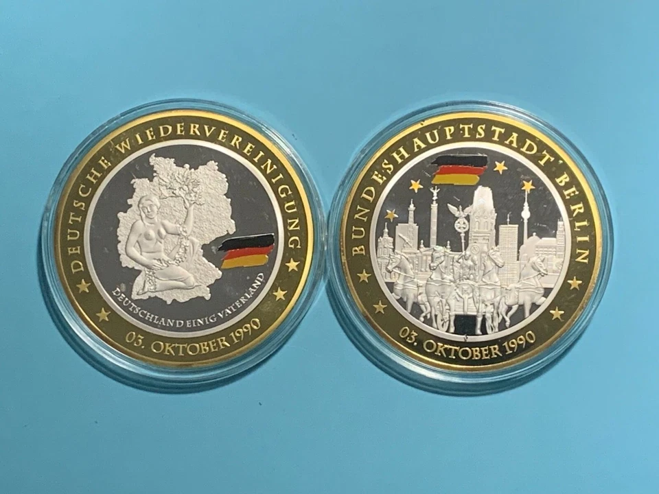 Gigant Medaille 24 Karat vergoldet Wiedervereinigung / Berlin PP,  (S4-3-25 - Bild 1 von 1