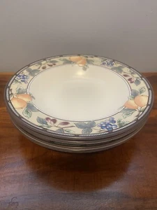 NEW Set of 4 MIKASA Intaglio Garden Harvest Rimmed Soup Pasta Bowls Fruit CAC29 - Picture 1 of 4