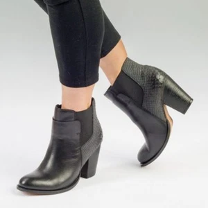 Womens Leather Black Gusset Chelsea Boot Ankle Slip On Block High Heel, UK Size - Picture 1 of 5