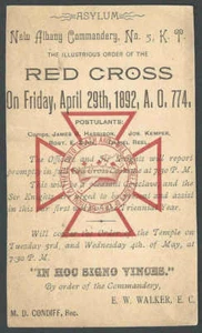 1892 New Albany Commandery No 5 K T Red Cross W/Crown & Emblem Red Cross - Picture 1 of 1