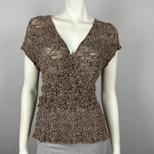 Kamiko Size 16 Top Blouse Empire Waist Sheer Gathered Waist Brown Cap Sleeve - Picture 1 of 13