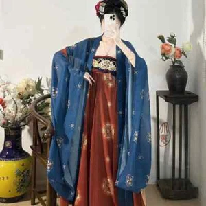 Women Chinese Traditional Hanfu Cosplay Costume Summer Blue&Yellow Hanfu Dress - Picture 1 of 14