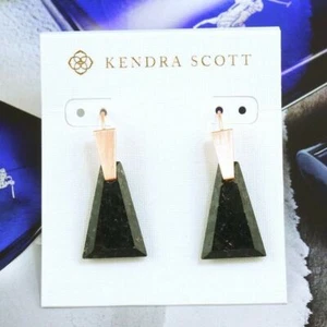 CLEARANCE!! NWOT Kendra Scott Collins Black Granite Earrings Rose Gold Tone - Picture 1 of 3