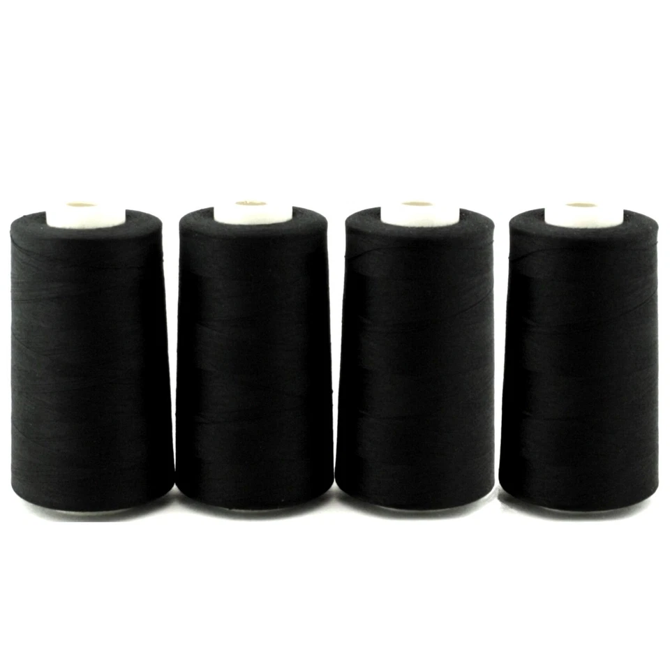 4 Cones Black Spun Polyester Sewing Thread - 4 X 5000 Yards - Image 1 of 1