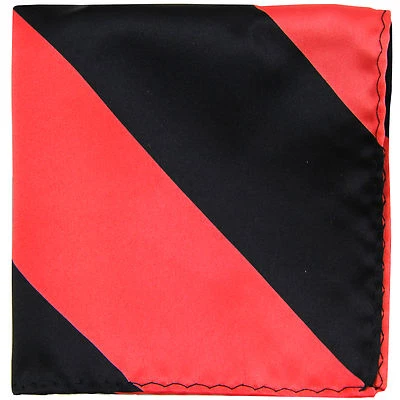 New men's polyester stripes pocket square hankie handkerchief coral black formal - Image 1 of 2