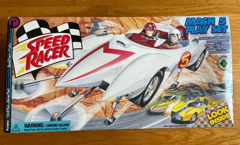 SPEED RACER MACH 5 PLAY SET 1/18 with SPRIDLE & CHIM CHIM New in Box Cover