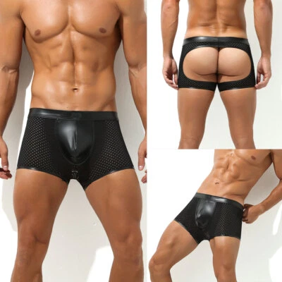 Herren Boxershorts Jock ouvert Leder Optik Trunks Wetlook sexy Tanga Po offen - Bild 1 von 4