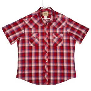 Wrangler Western Shirt Red Plaid Pearl Snap Mens Size XL Short Sleeve - Bild 1 von 12