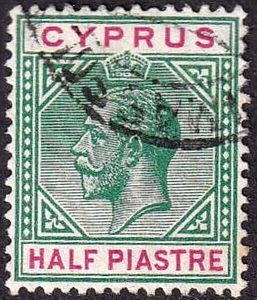 CYPRUS GEORGE V SG 75a HALF pi BROKEN TRIANGLE & UNLISTED OA WMK VARIETY VF USED - Picture 1 of 3