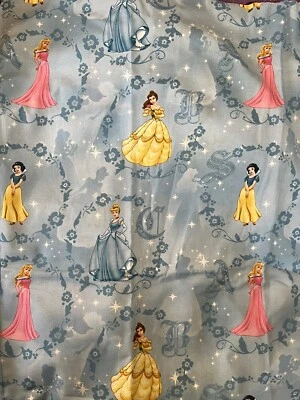 Princess Scenic Frames Cotton Fabric Blue Snow Belle Cinderella Rapunzel  1 Yard - Image 1 of 4