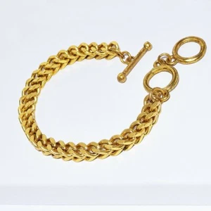 Pulsera Karine Sultan Dimensional Doble Bordillo Eslabón Placa Oro 24k/Plata - Imagen 1 de 4