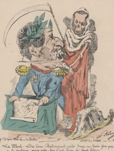KARIKATUR - "La Mort: Dis donc Badinguet" - Klenck - kol. Lithographie um 1870 - Bild 1 von 2
