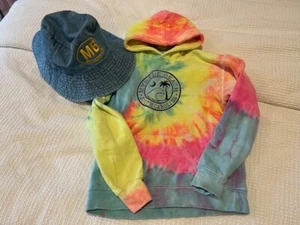 Myrtle Beach Lot Rainbow Tie Dye Hoodie Sweatshirt Child Medium Blue Bucket Hat - Picture 1 of 7