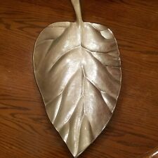 Heavy Extra Large Metal Silver Tone Leaf Serving Dish Decor Coffee Table Art 19"