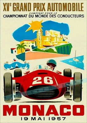 Gran Premio de Mónaco 1957 Campeonato Mundial Vintage Póster Impresión Estilo Retro Arte Foto 1 de 4