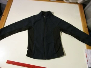 SPYDER BRAND FULL ZIP RIBBED FLEECE SKI JACKET-YOUTH SM 2 SIDE POCKETS BLK/BLU - Picture 1 of 12