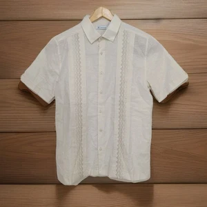 NWT Cubavera Linen Cotton Blend Shirt Men's M Off-White Guayabera Short Sleeve - Picture 1 of 9