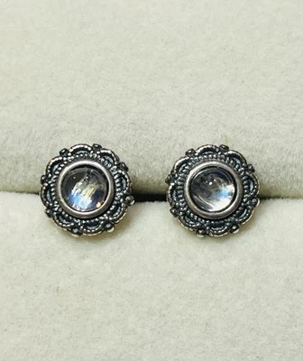 Pendientes de plata de ley 925 con flores de piedra lunar arco iris tono azul natural Foto 1 de 4