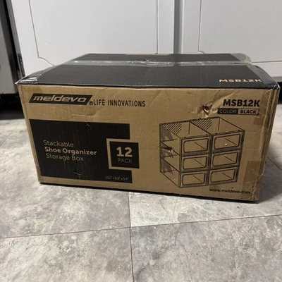 Meldevo Shoe Organizer Boxes Black Plastic Stackable 12 Pack New - Image 1 of 3