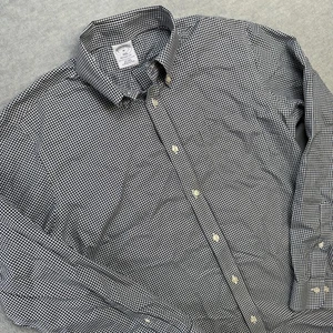 Brooks Brothers Shirt Mens Medium Navy Gingham Check Regent Fit Button Down - Foto 1 di 8