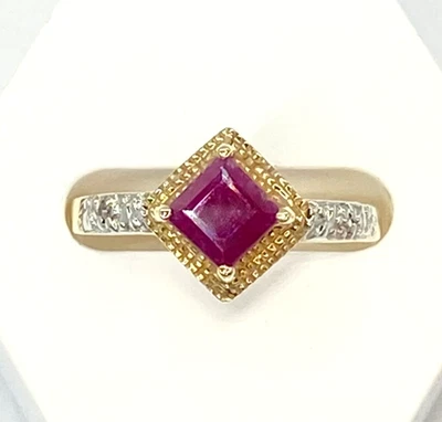 Ruby Diamond Ring 10ct Gold Princess Cut Real Diamonds 1.5grams Size N New - Image 1 of 4