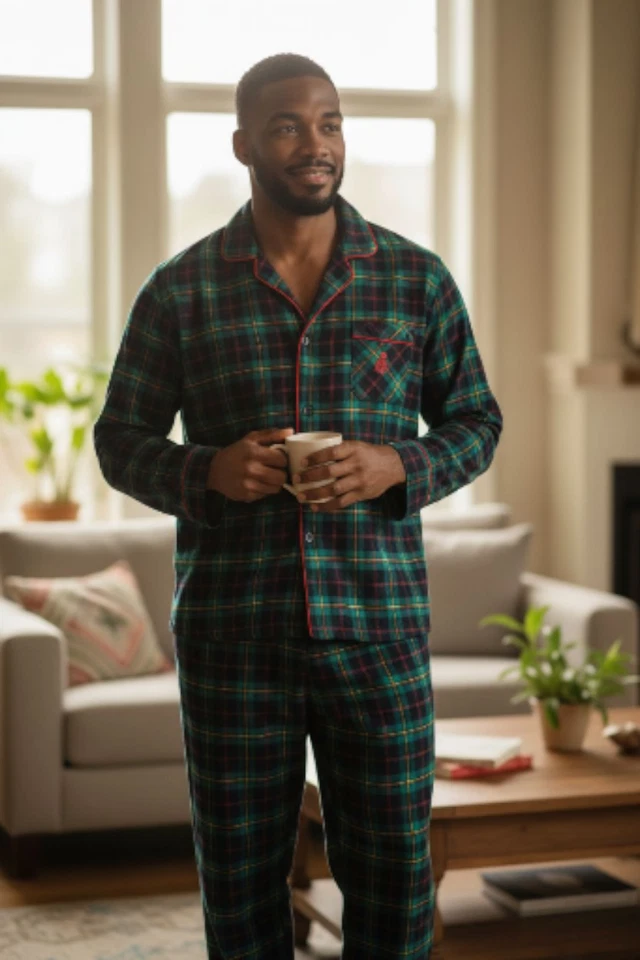 Conjunto de pijama Lauren Ralph Lauren para hombre grande verde tartán a cuadros algodón ropa de dormir Foto 1 de 4