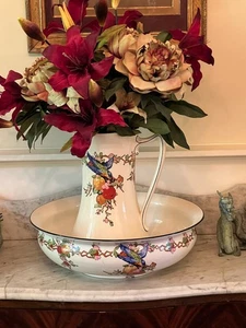 Crown Ducal English Victorian Washbasin/Pitcher Set with Bluebirds and Flowers - Picture 1 of 15