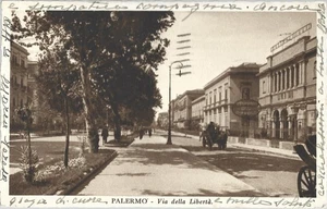 Palermo - Via della Libertà - Cartolina viaggiata 1934 Animata Carretti - Imagen 1 de 2