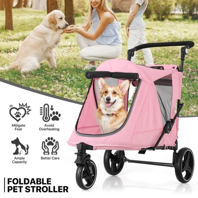 Foldable Dog Stroller Pet Cat Travel Carrier Cart w/Skylight+Foot Activated Lock - Image 1 of 4