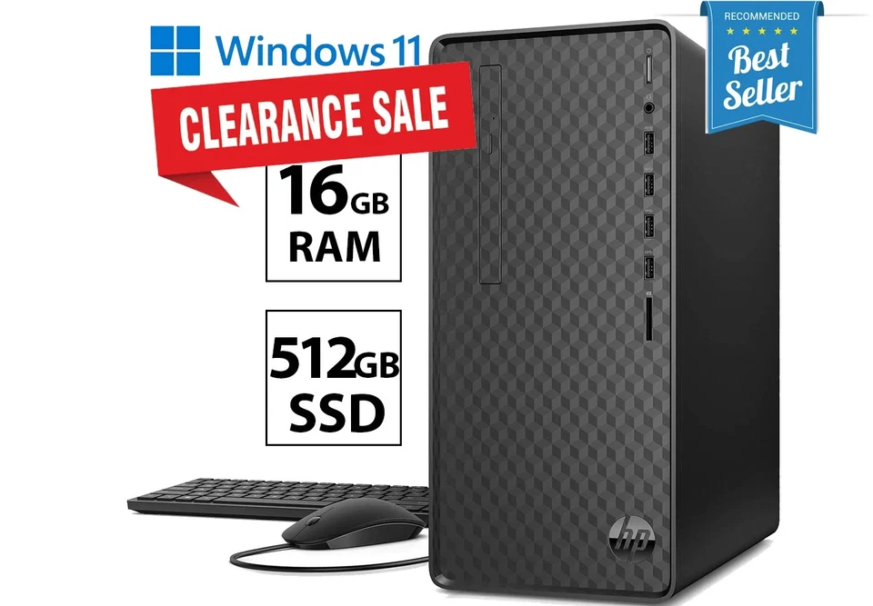 HP Desktop Computer 16GB 500GB SSD Quad Core 4Ghz DVD/CD Windows 11 WiFi SALE - Image 1 of 4