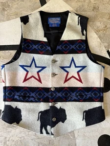 VTG USA Made Pendleton Buffalo stars Printr Wool Waistcoat Vest Mens S - Picture 1 of 9