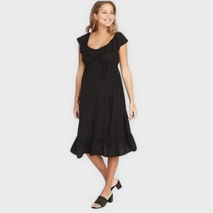 NWT OLD NAVY Maternity Ruffled Waist-Defined Tie-Belt Midi Dress Black Size XL - Picture 1 of 7