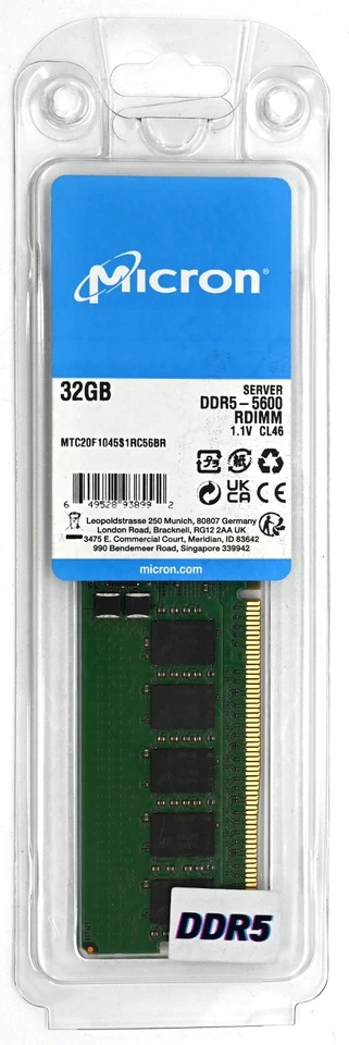 Micron 32GB DDR5 5600MHz PC5-44800  ECC Reg Memory RDIMM MTC20F1045S1RC56BR New - Image 1 of 2
