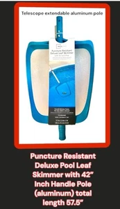 Skimmer de hojas de piscina de lujo resistente a pinchazos con poste de mango de 42” pulgadas (aluminio) - Imagen 1 de 24