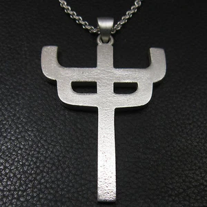 MJG STERLINGSILBER 2 1/4" JUDAS PRIESTER MISTGABEL KREUZ & KETTE. STRASSENFINISH - Bild 1 von 4