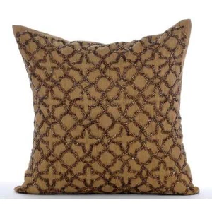 Decorative Sofa Cushion Case Gold 16"x16", Home Decor Silk - Gold Celebration - Picture 1 of 3
