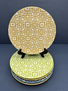 Crate & Barrel CHASE Kate Spain 8 1/2 SALAD PLATES Geometric Squares SET OF 5 - Picture 1 of 10