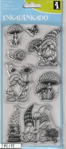 Inkadinkado Clear Rubberstamps unmounted  GARDEN GNOME theme 7 pieces NEW! 40014 - Picture 1 of 1